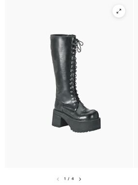 Ranger 302 Demonia Black Lace-Up Platform Knee-High Boots